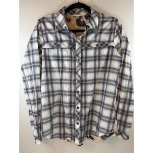 Cabi Plaid‎ Button-Up Shirt Floral Back Long Sleeve Top Blouse Size S